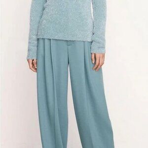NWT Vince High-Waist Cozy Wool Pleat-Front Trouser in Aegean